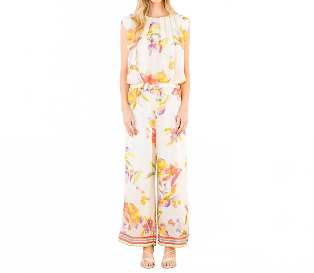 NEW THML loose floral pattern pants in cream